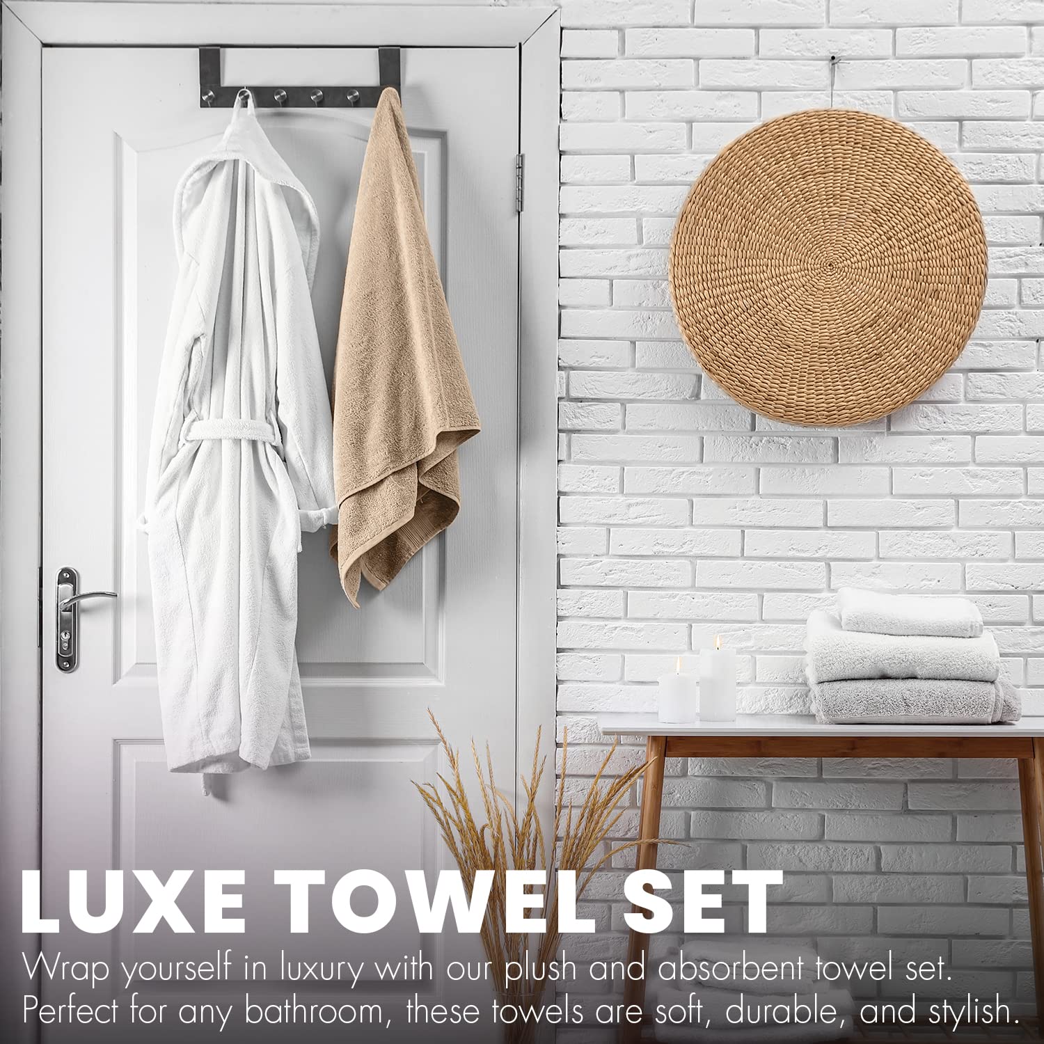 KAHAF COLLECTION towel hanging in bath demonstrating lightweight drape and quick drying benefit