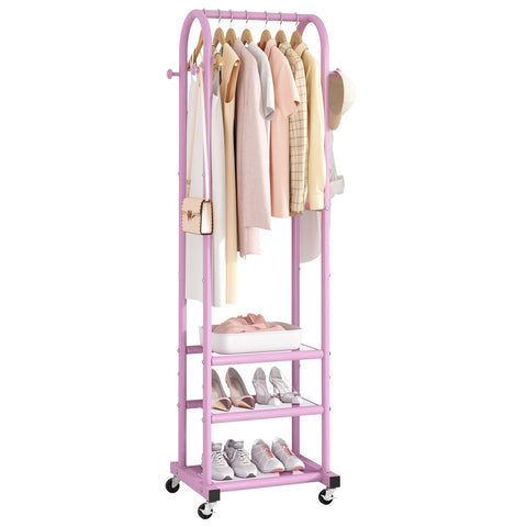 Kaitiemoo front view showing pink rack and hanging capacity for quick access