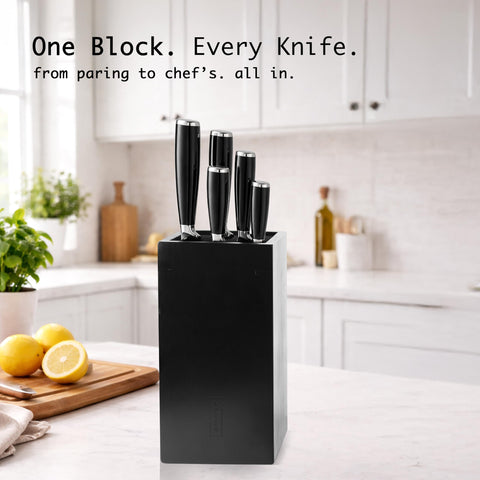 KAIZEN block displayed with mixed knives demonstrating versatile capacity