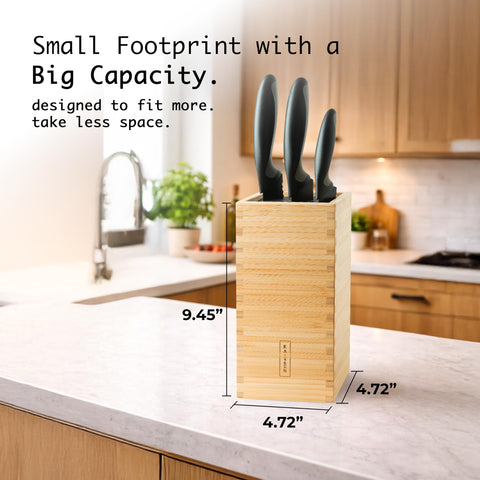 KAIZEN block beside cutting board showing compact size and practical placement