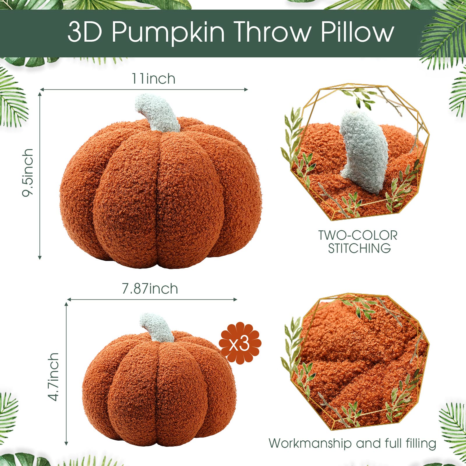 Kajaia close-up of pumpkin pillow stitching showing durable detail