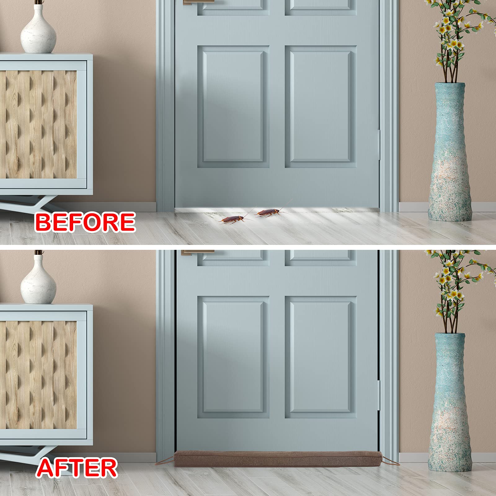 KAKICLAY installed under a door demonstrating draft blocking and tight seal