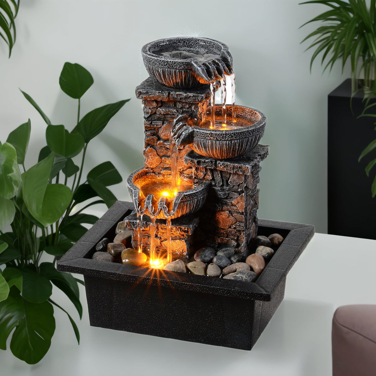Kalona front view showing three cascading bowls and calm design benefit