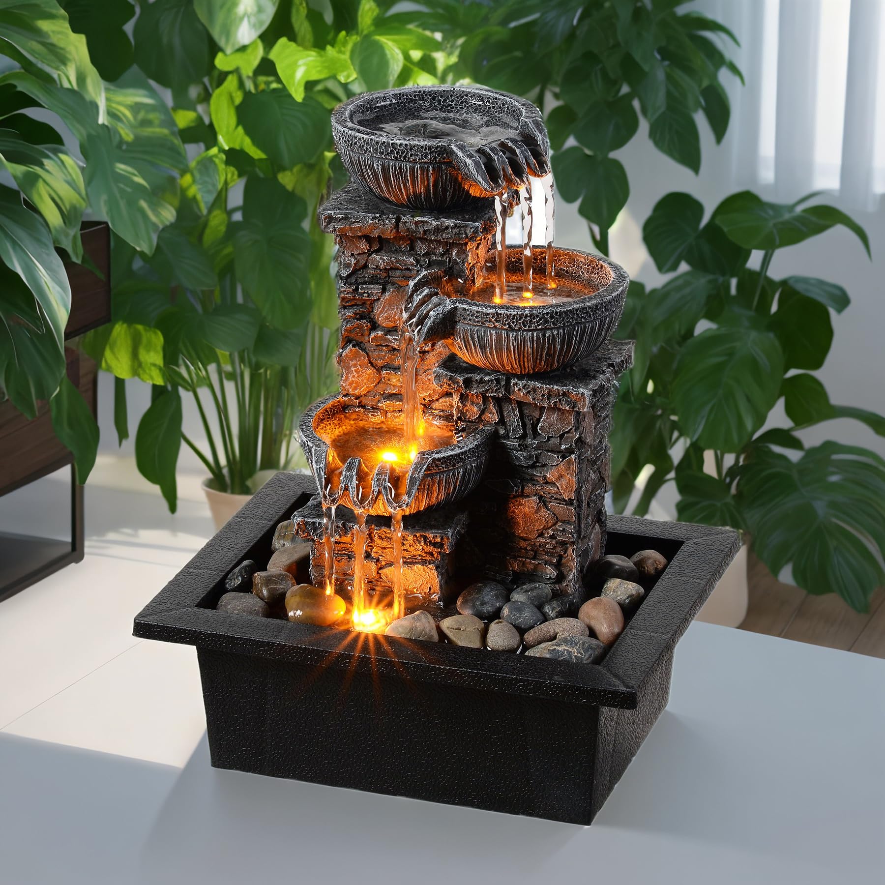 Kalona top view highlighting water flow through bowls for tranquil sound