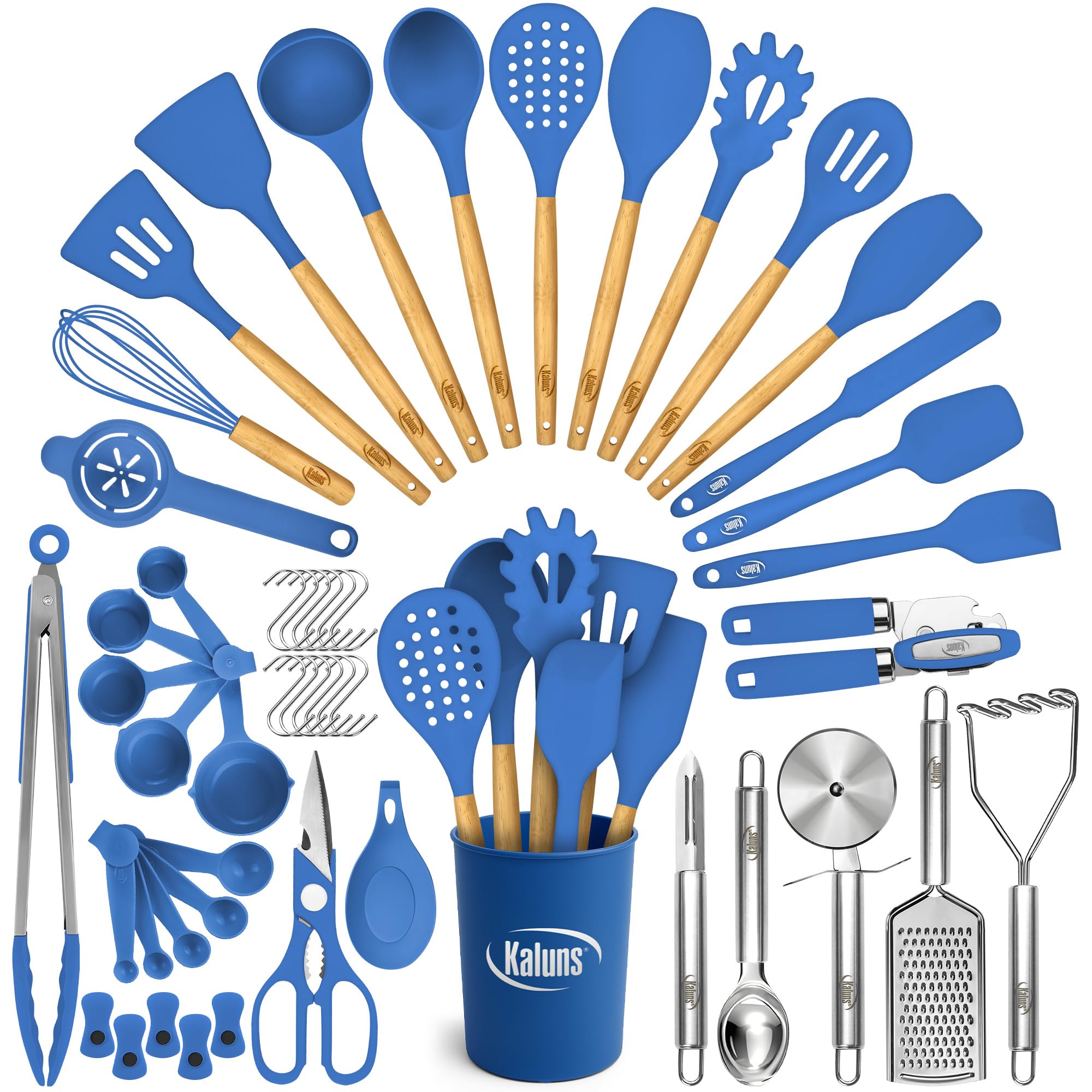 Kaluns full 50-piece set displayed neatly showing all included tools for complete kitchen coverage