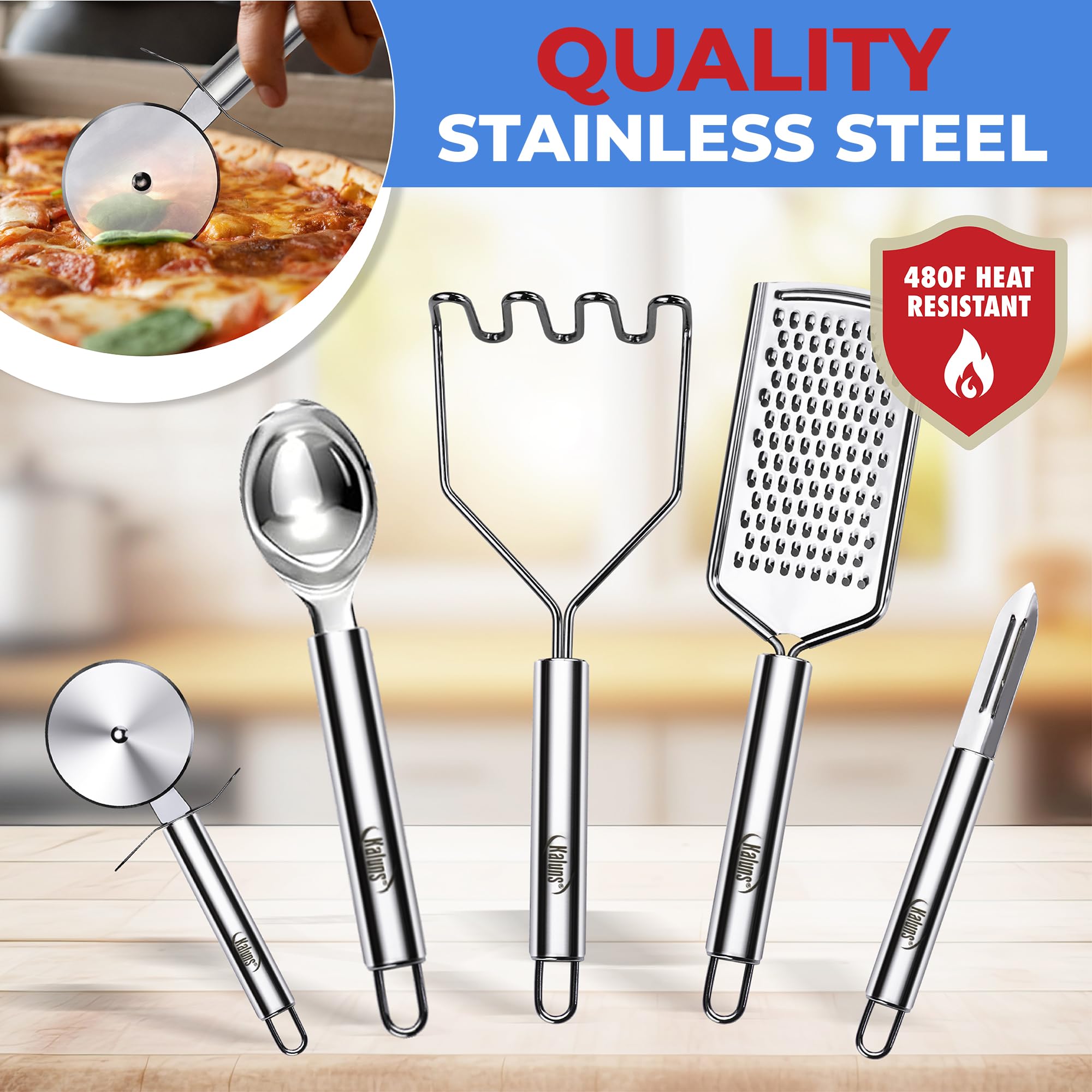 Kaluns silicone turner flipping eggs on a nonstick pan to prevent scratches and sticking