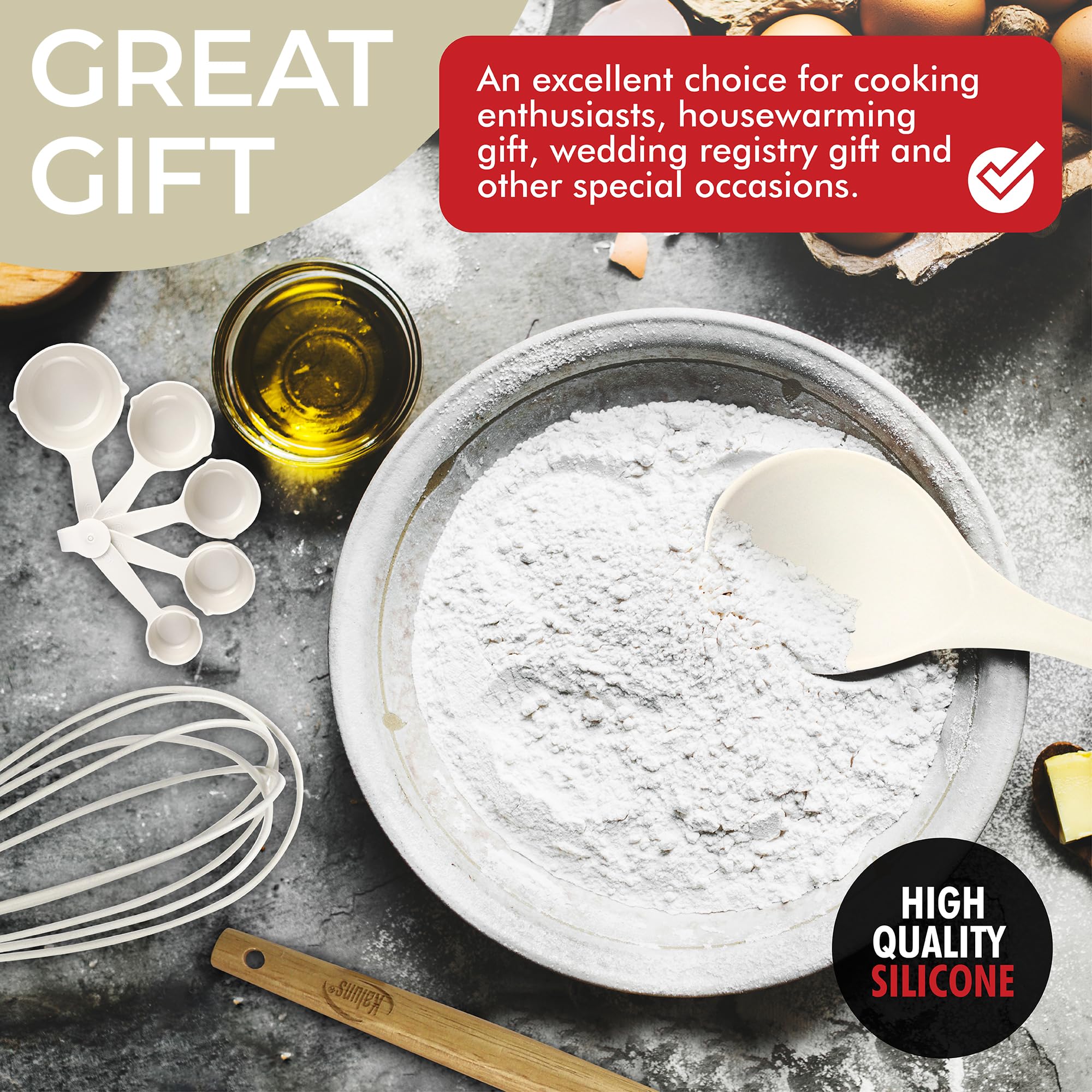 Kaluns spatula stirring in skillet, safe non-scratch cooking performance