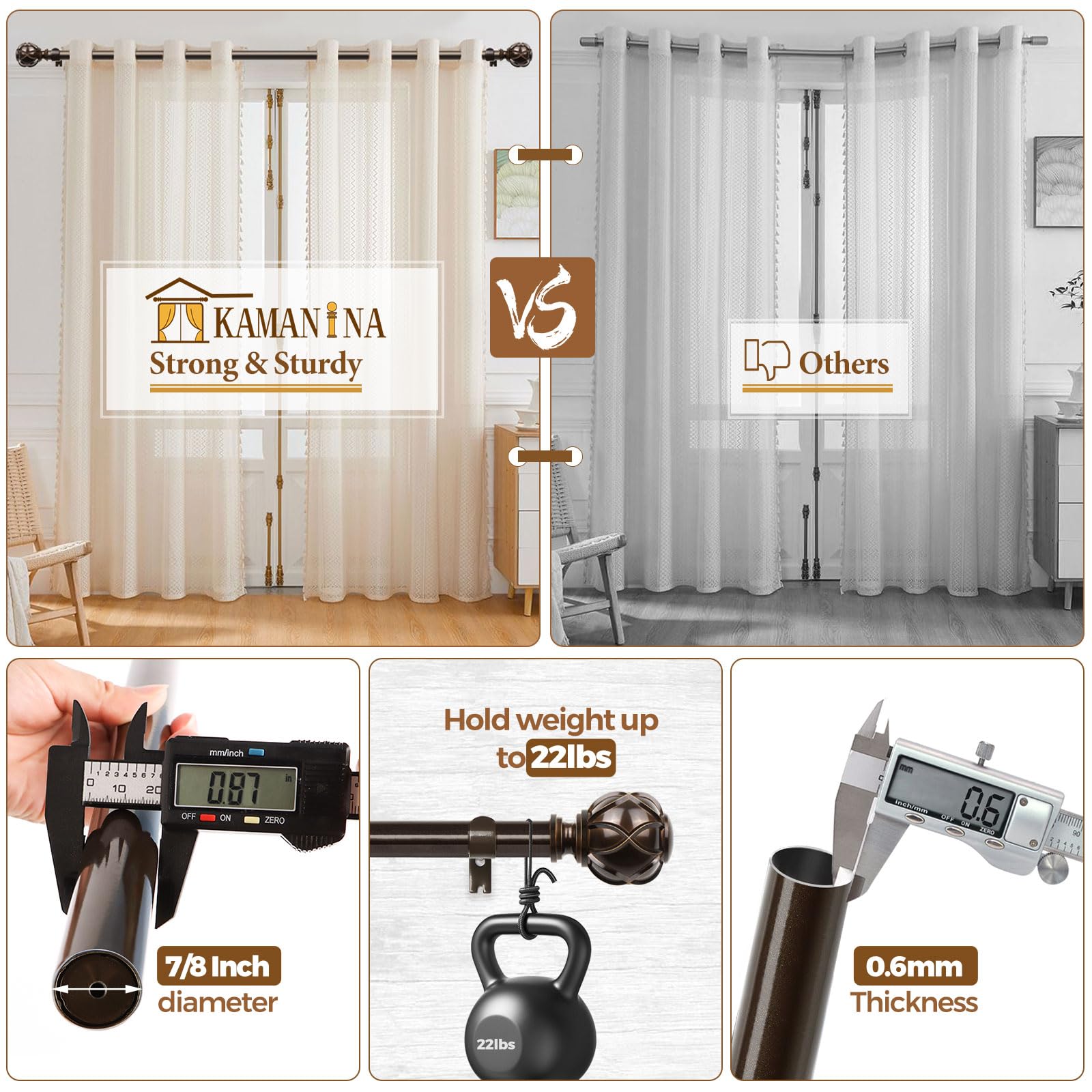 KAMANINA center bracket support showing stability for heavier curtains