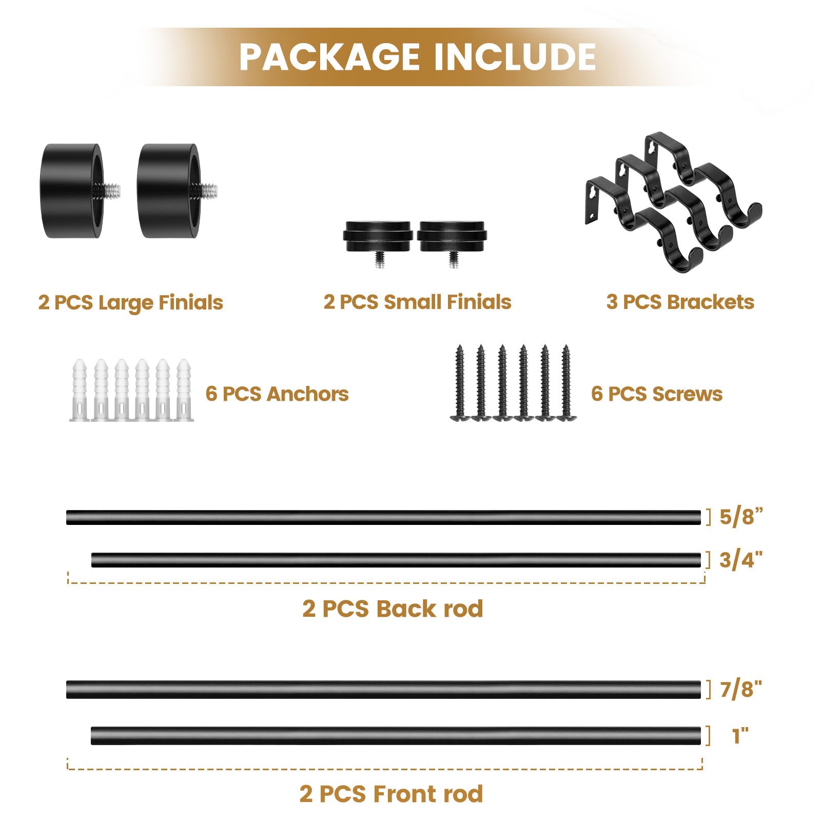 KAMANINA hardware laid out showing included screws, anchors and clear instructions