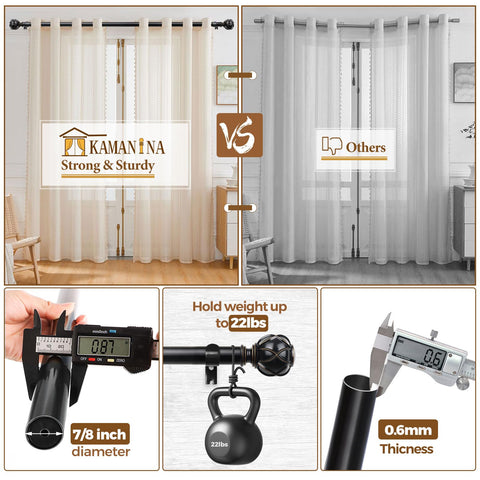 KAMANINA rod supporting heavy curtains to show reliable weight capacity