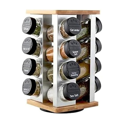 Kamenstein revolving spice rack front view showing organized jars and modern look