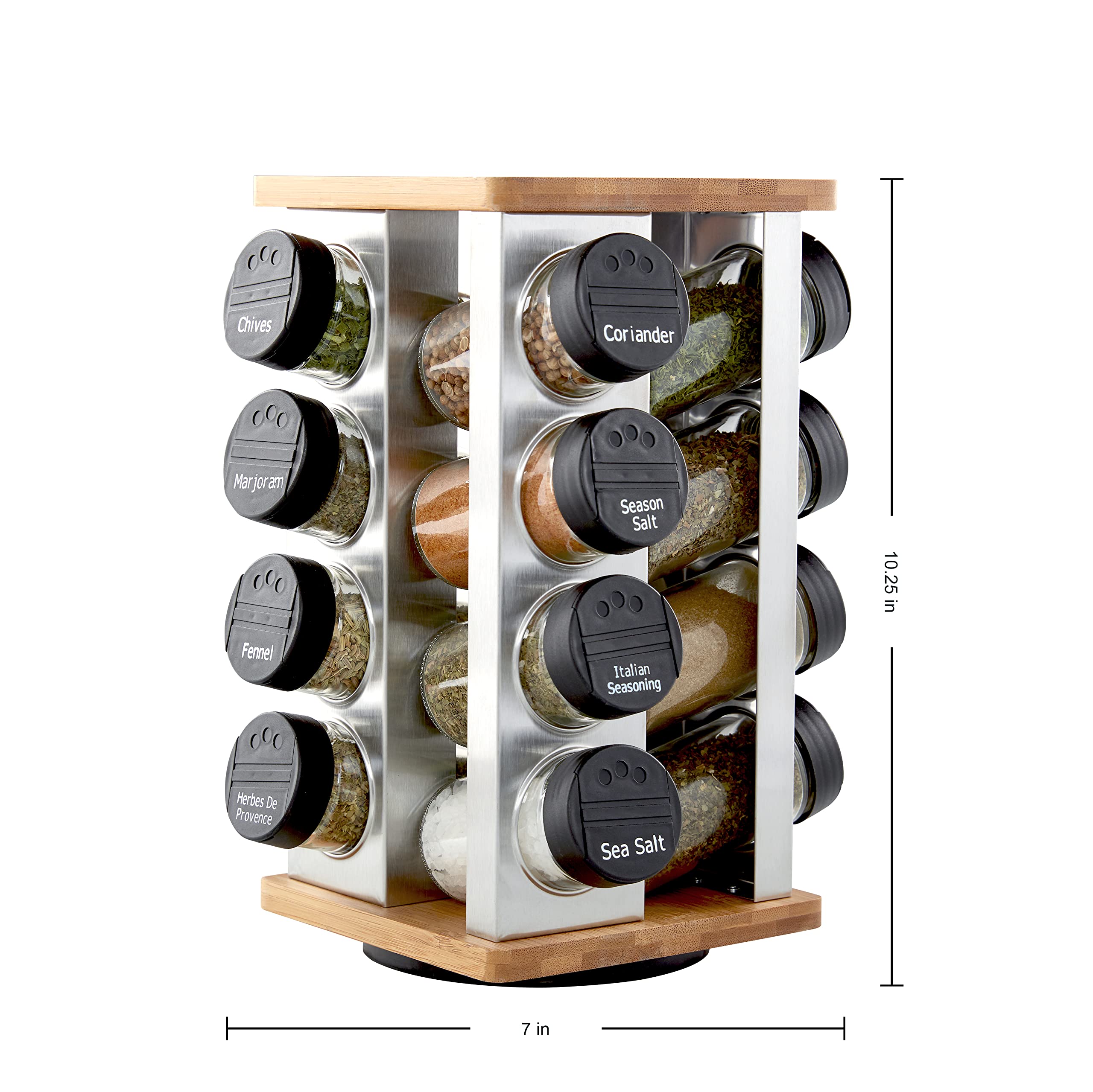 Kamenstein spice jar closeup of clear glass and bold black labels for quick selection