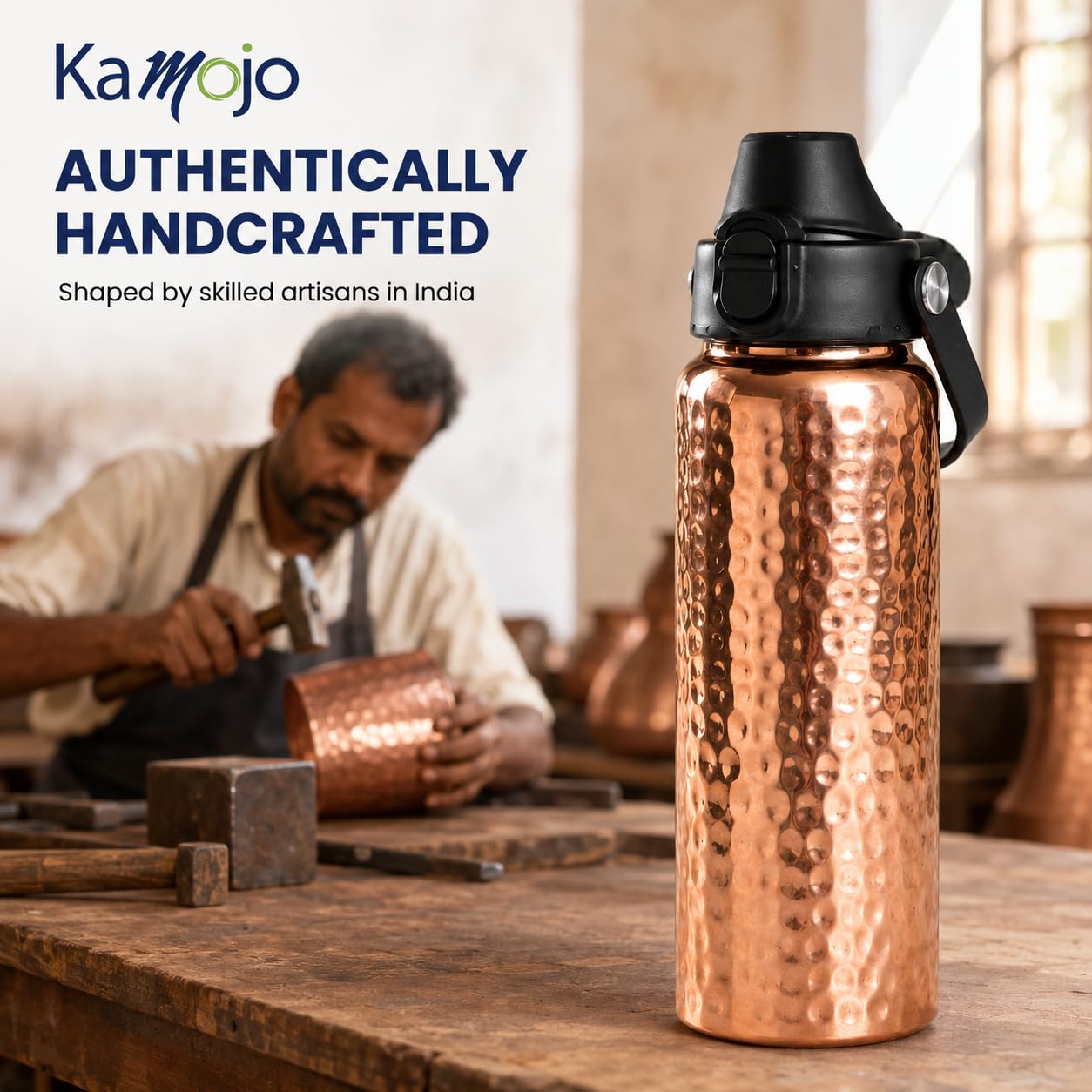 Kamojo bottle in outdoor setting illustrating portable, durable use