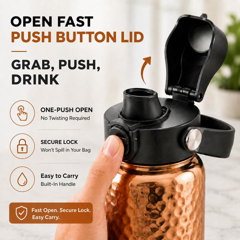 Kamojo push-button lid open demonstrating one-handed access convenience