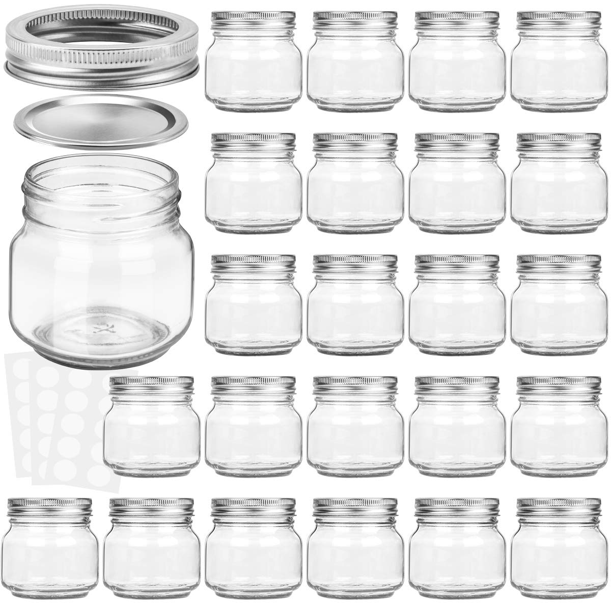 KAMOTA 24-pack front view showing neat stacked jars and silver lids for organized storage