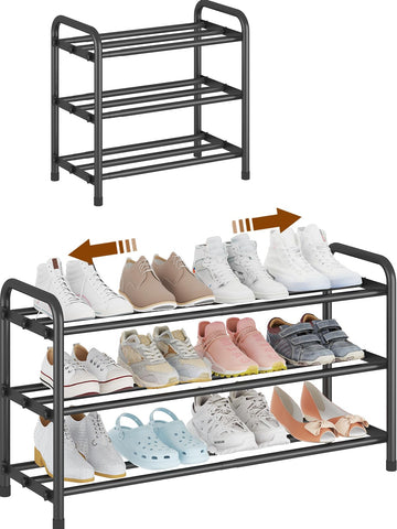 KANAV front view of 3-tier shoe rack showing organized shoes and tidy entryway