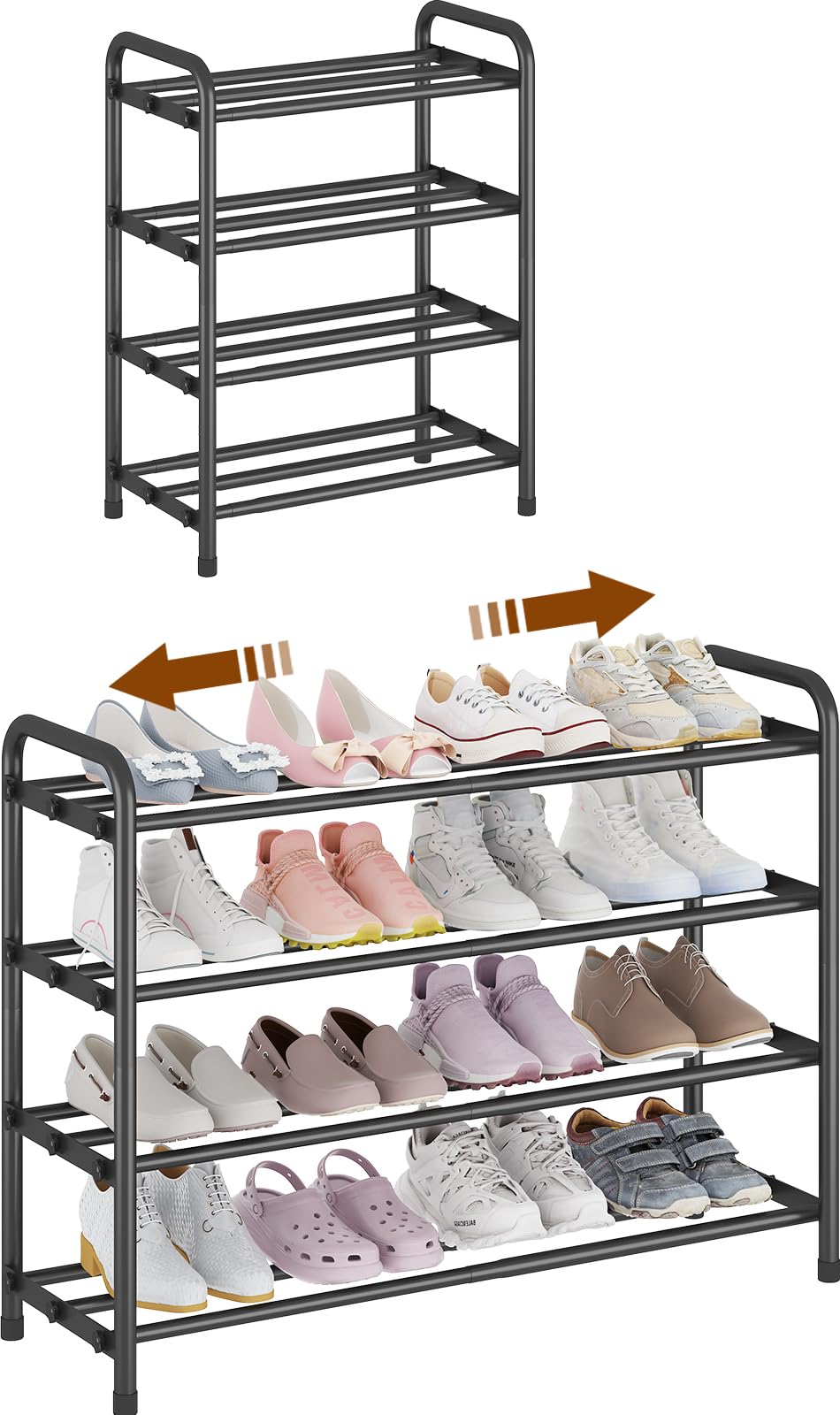 KANAV front view 4-tier shoe rack shows neat shoe organization and space-saving benefit