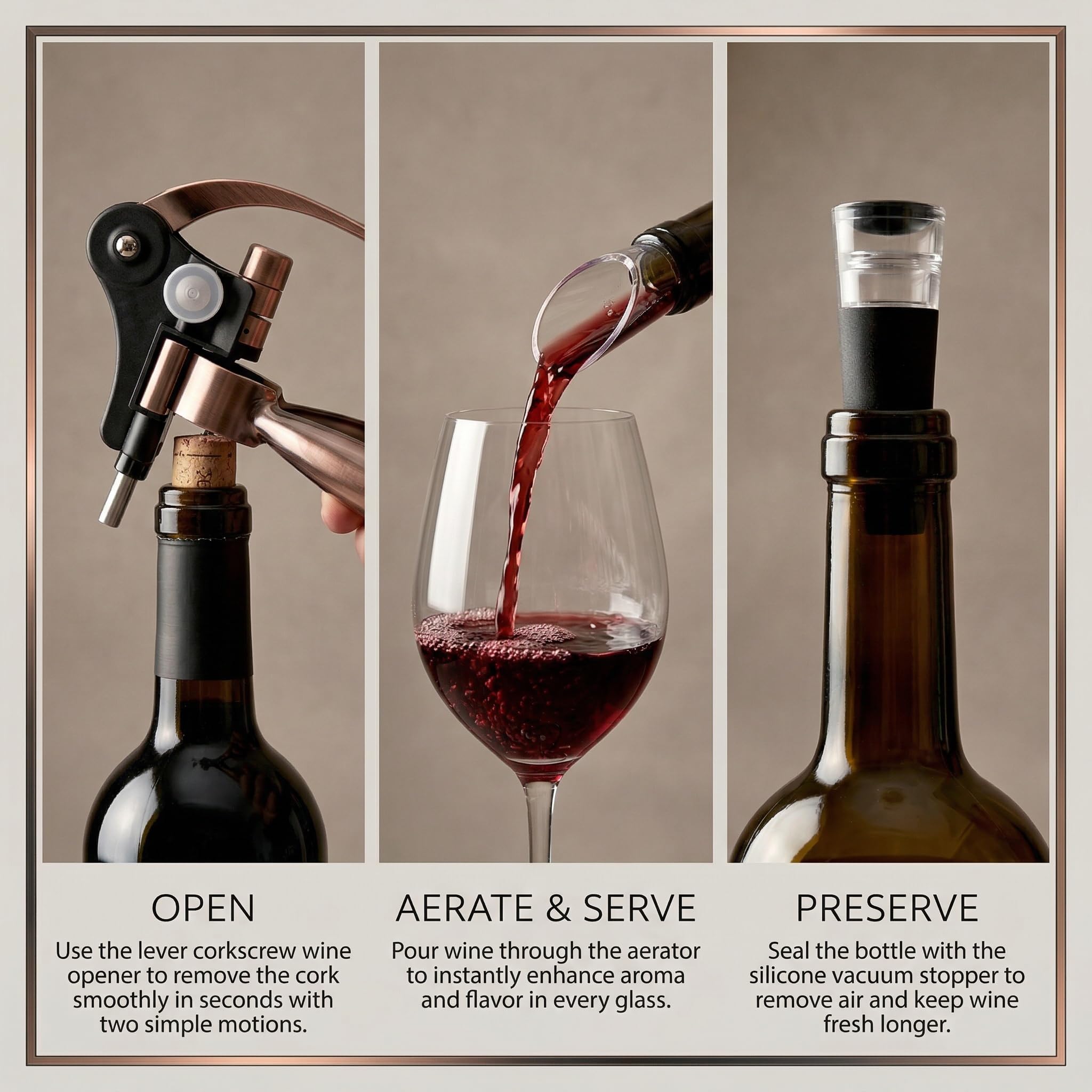 KANDOHAUS vacuum stopper and drip ring preserving freshness and preventing spills