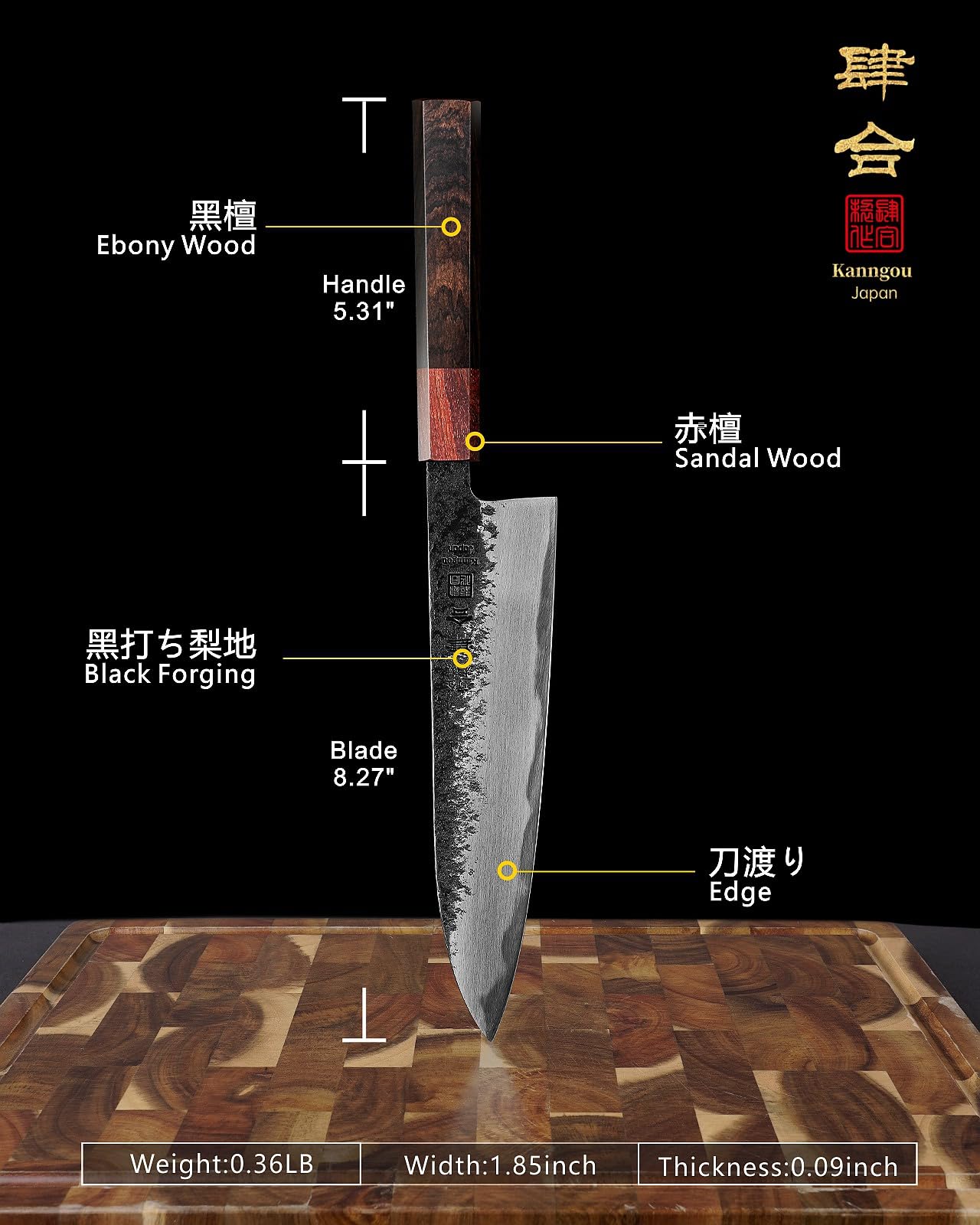kanngou handle ebony and red sandalwood offering comfort and secure grip