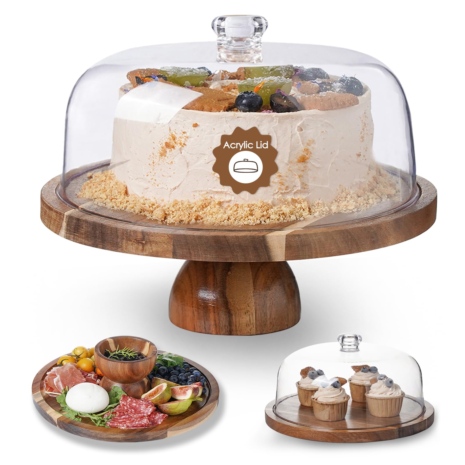 Kanwone front view cake stand with dome showing elegant presentation benefit