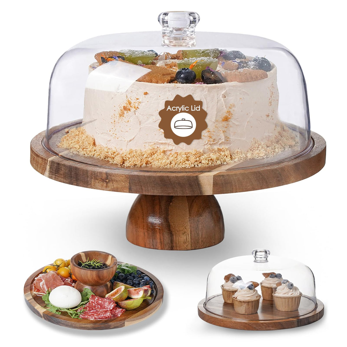 Kanwone front view cake stand with dome showing elegant presentation benefit