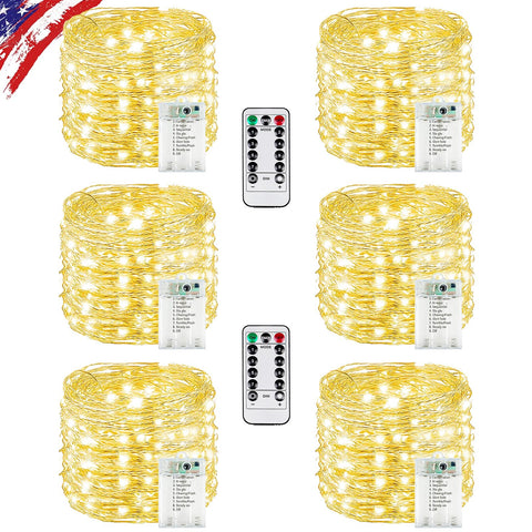 KAQ six-pack front view showing warm white LED strands and packaging for quick setup