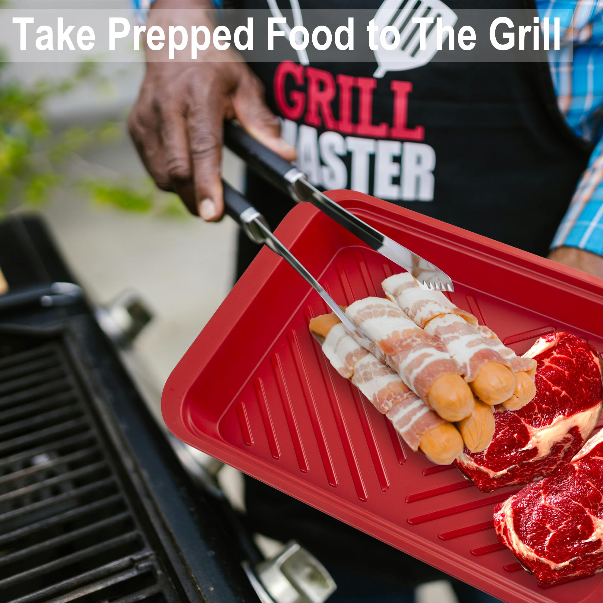 KAQAHIDO black tray with grilled food served, safe separation from raw items