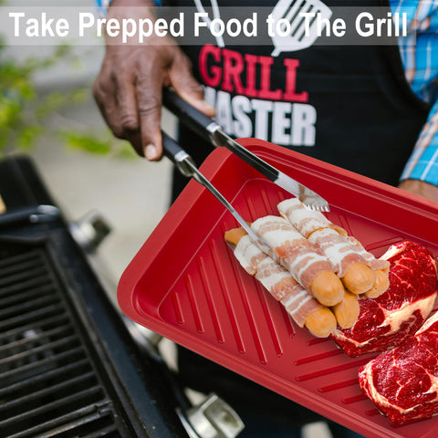 KAQAHIDO black tray with grilled food served, safe separation from raw items