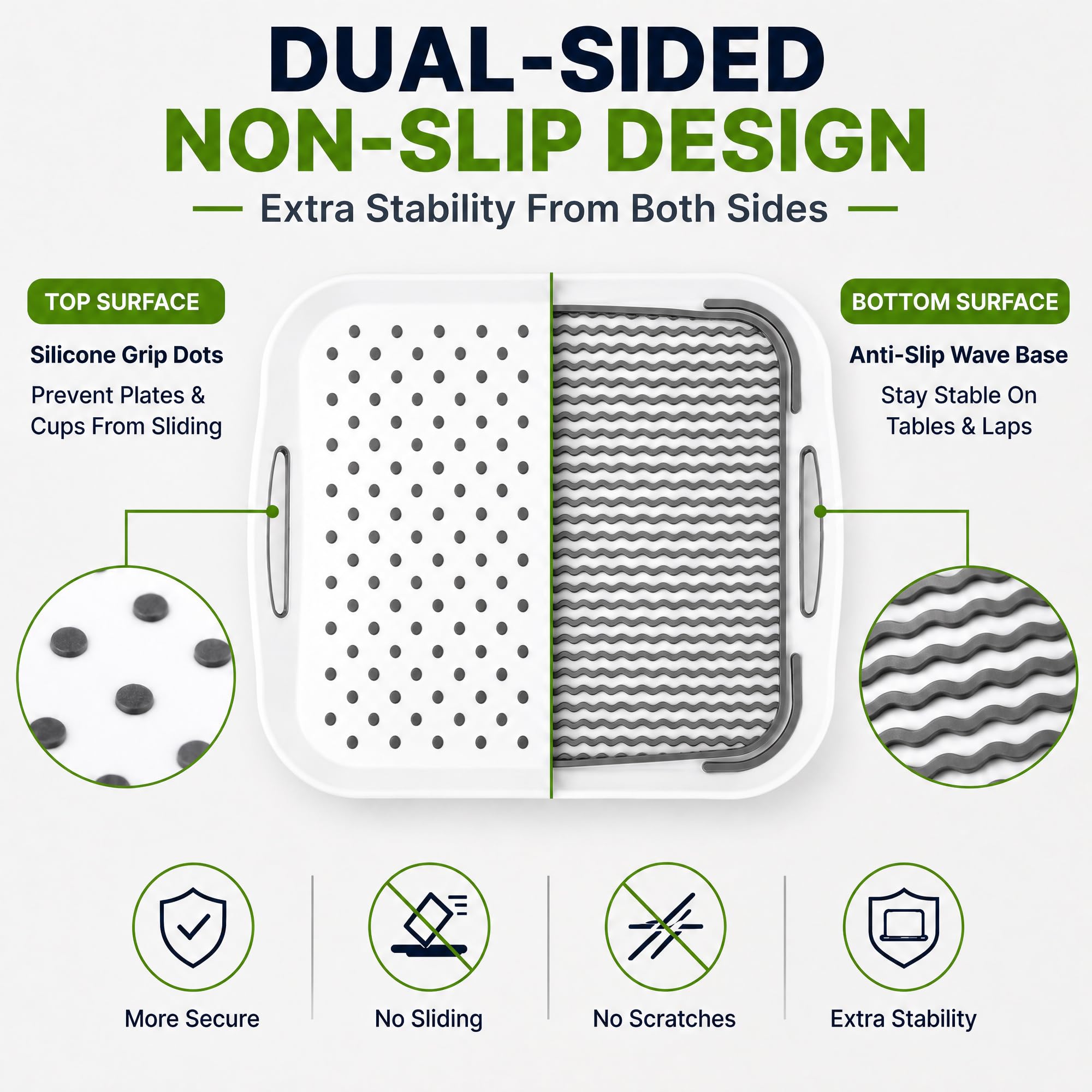 KAQAHIDO underside showing waved grip pattern that prevents sliding on tables or laps