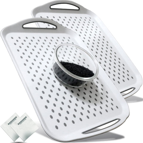 KAQAHIDO front view of both white serving trays showing handles and size for easy serving