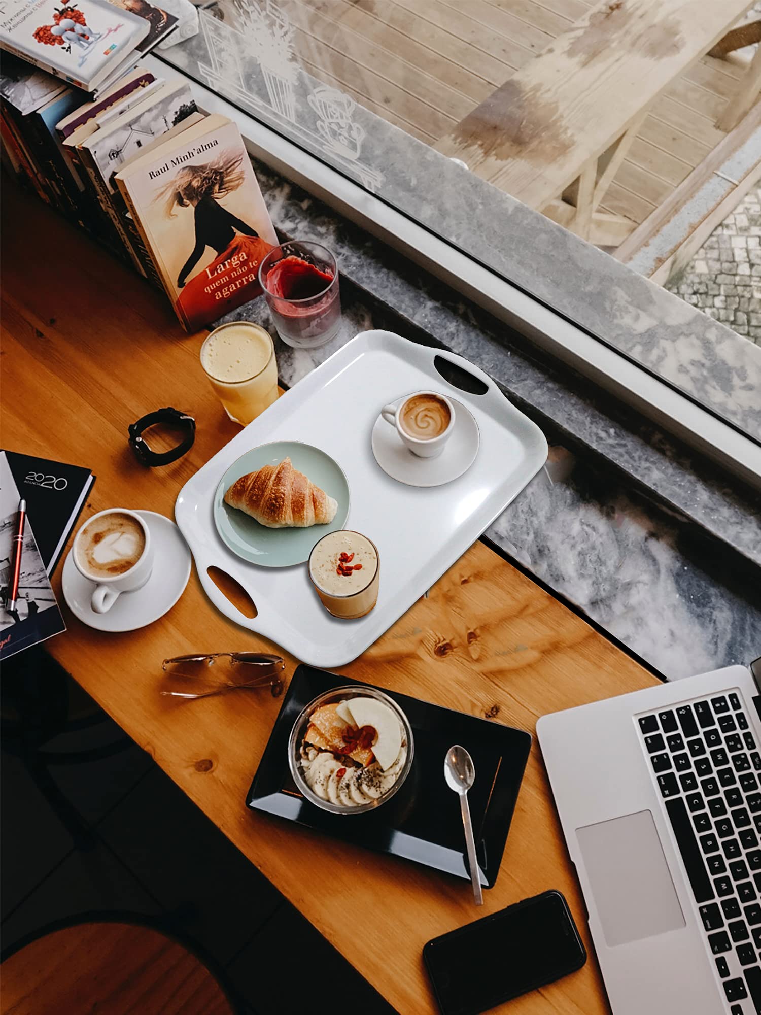 KAQAHIDO tray carrying breakfast in bed demonstrating lightweight convenience