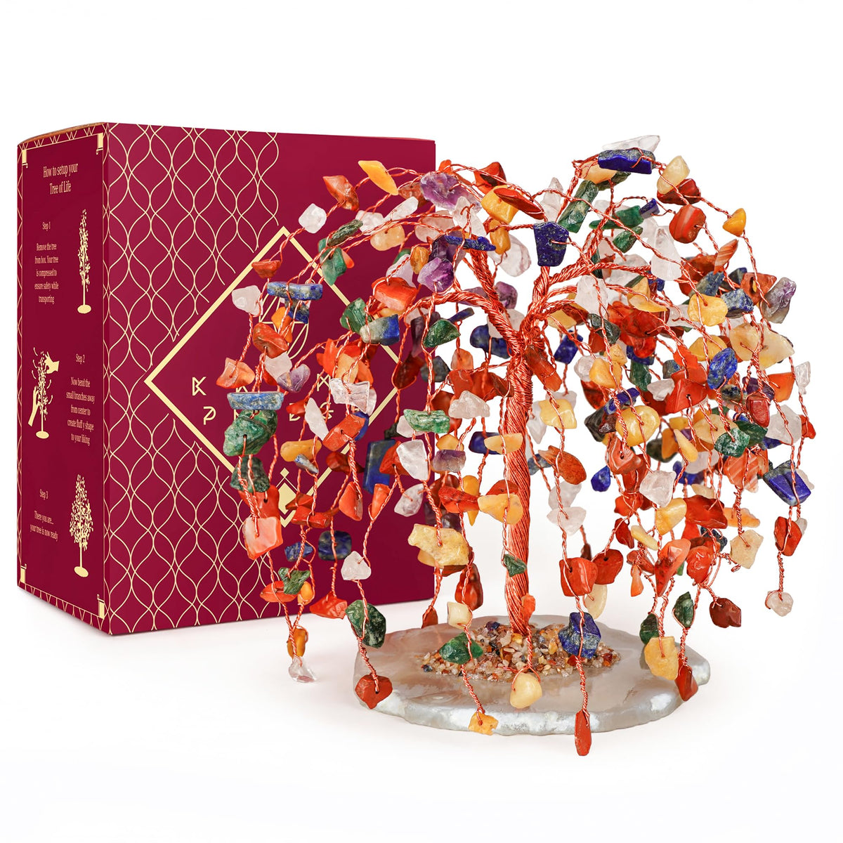 KARMAPLEDGE front view of Tree of Life crystal decor showing balanced chakras and elegance