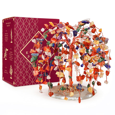 KARMAPLEDGE front view of Tree of Life crystal decor showing balanced chakras and elegance