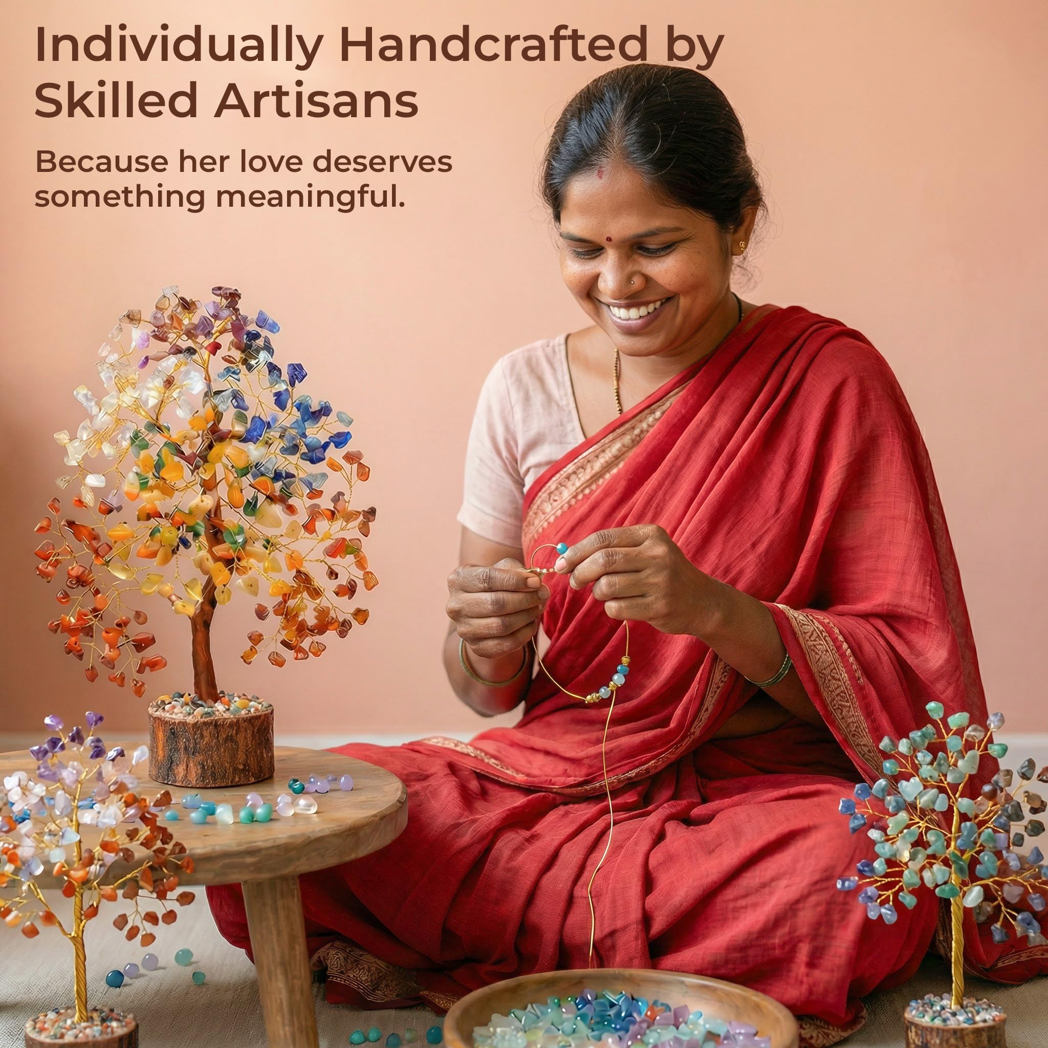 KARMAPLEDGE crystal tree in meditation corner creating a calming decorative touch