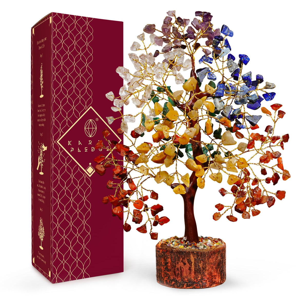 KARMAPLEDGE front view of chakra tree showing colorful crystals and visual appeal