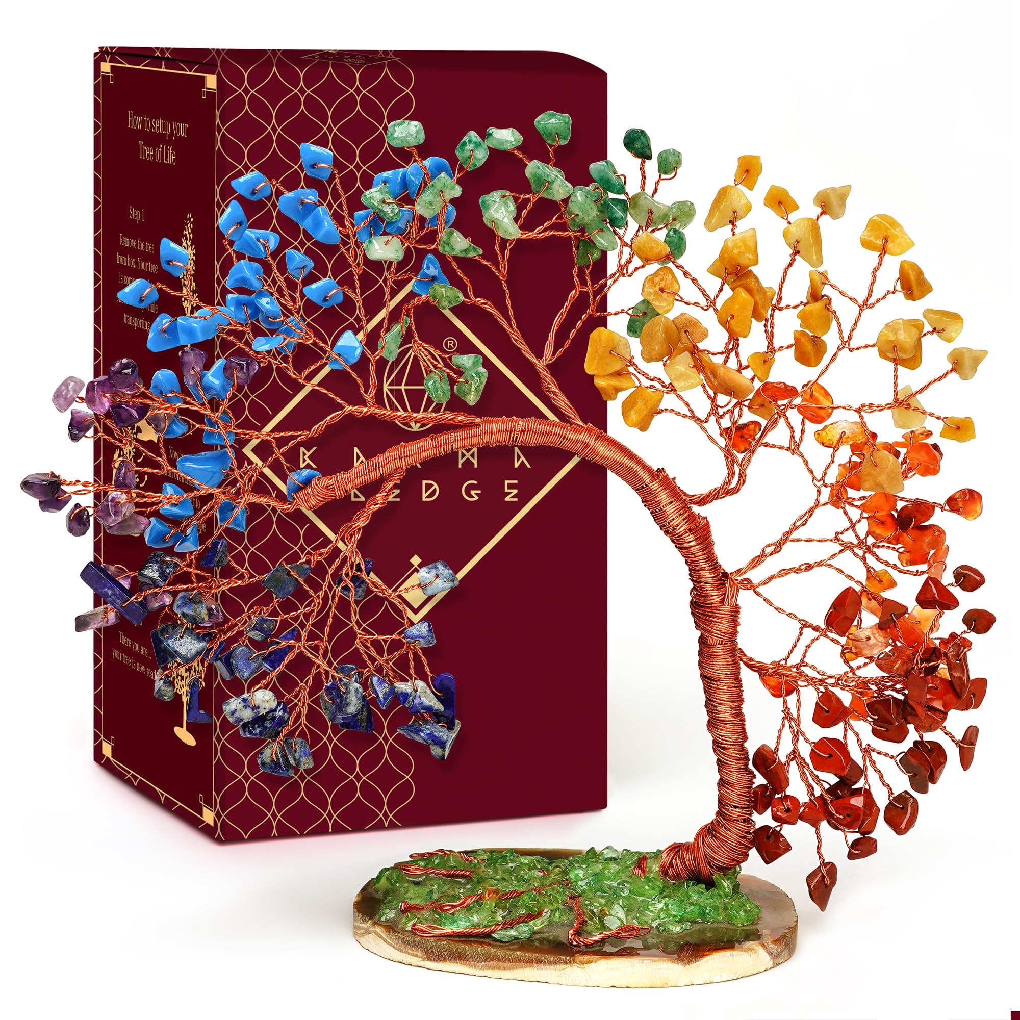 KARMAPLEDGE front view of the full 7 chakra crystal tree showing elegant decor appeal