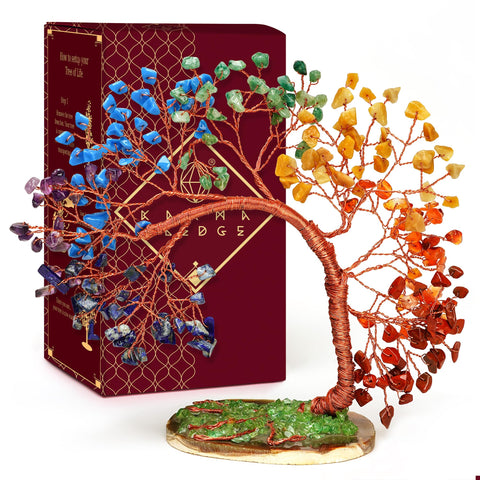 KARMAPLEDGE front view of the full 7 chakra crystal tree showing elegant decor appeal
