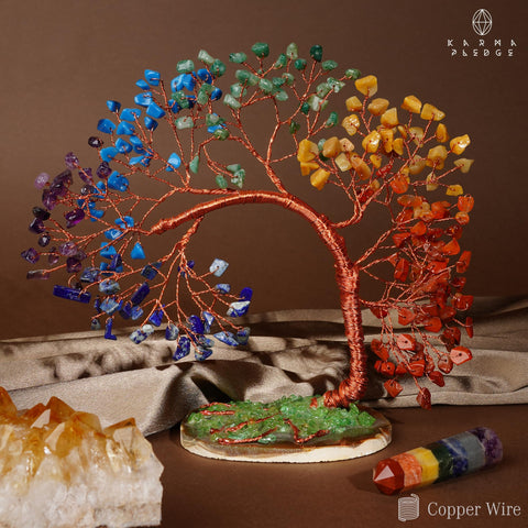 KARMAPLEDGE crystal tree on an office desk illustrating compact size and visual uplift
