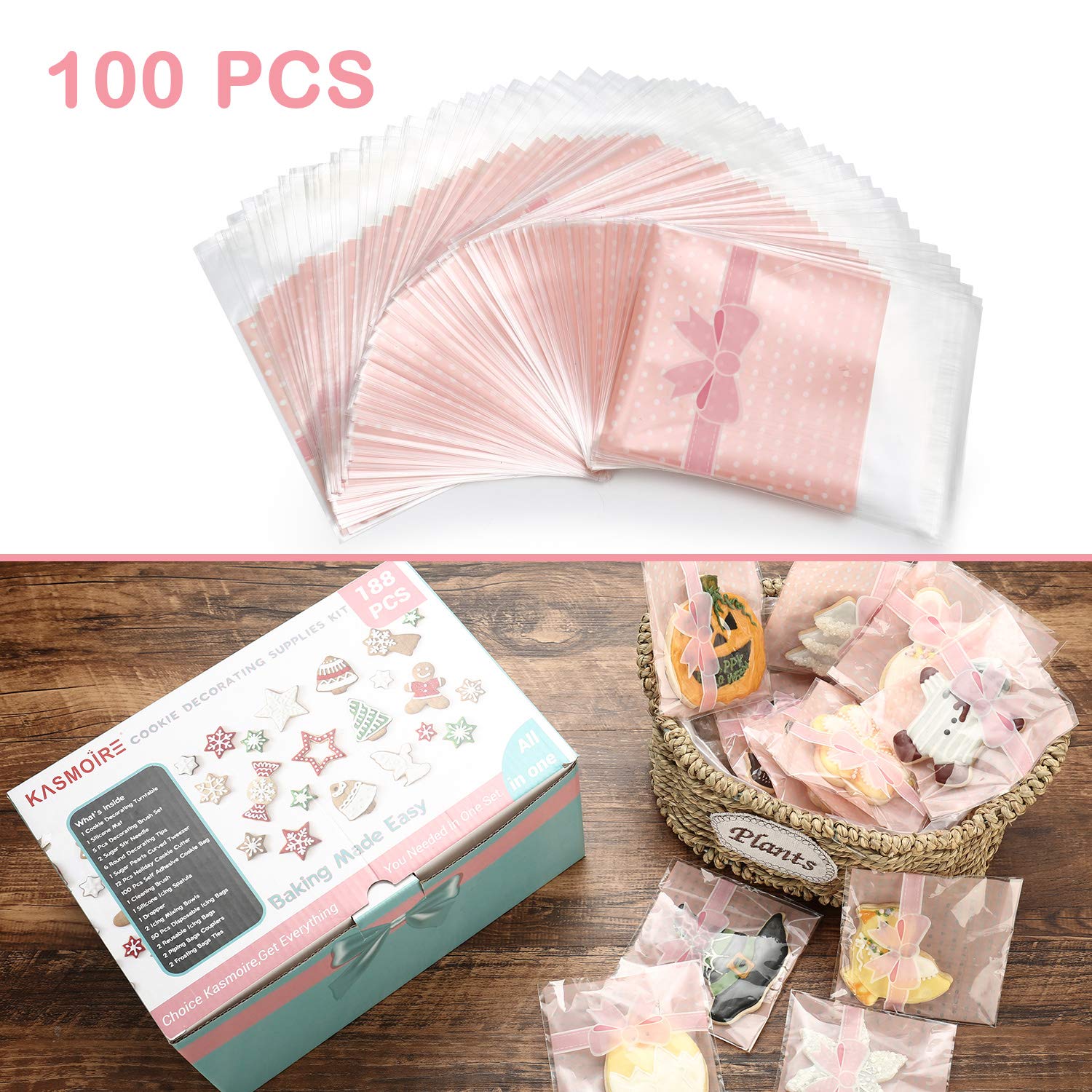 Kasmoire finished cookies in clear bags for neat presentation and gifting