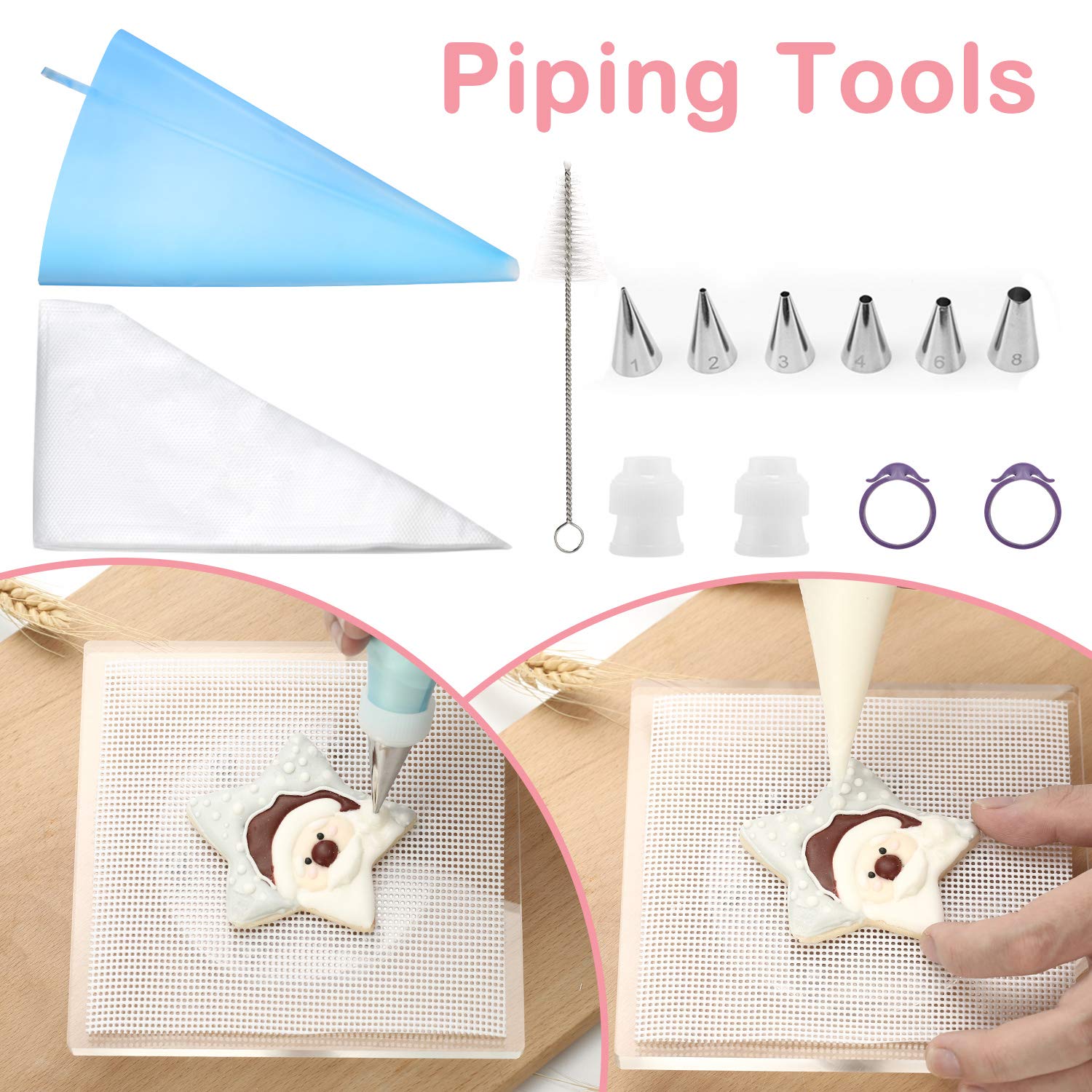 Kasmoire piping tips and reusable bags arranged to enable precise icing control