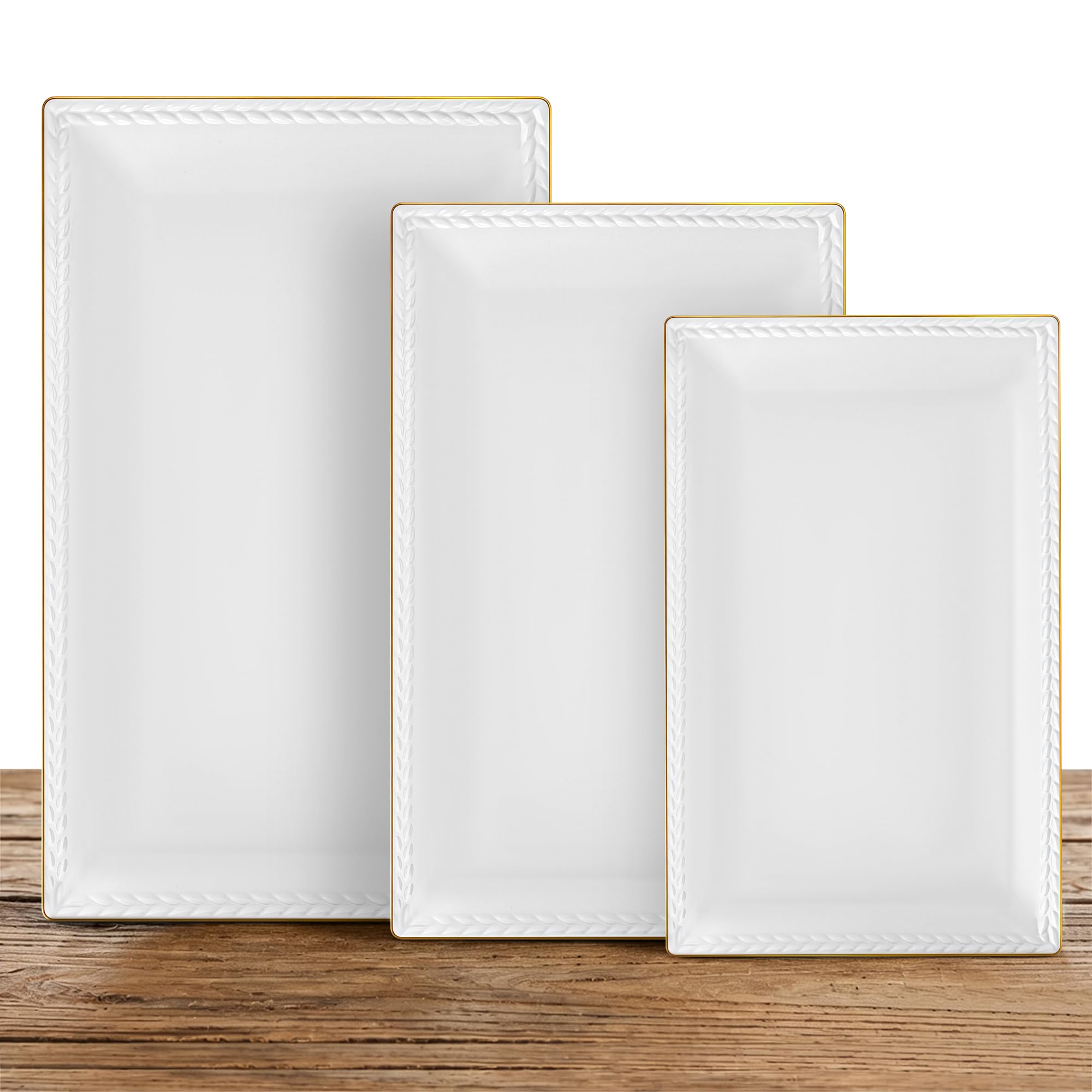 Kassel front view of three rectangular platters showing elegant presentation benefit