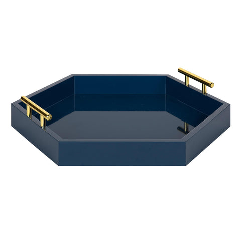 Kate and Laurel front view navy blue tray showing elegant shape and styling benefit