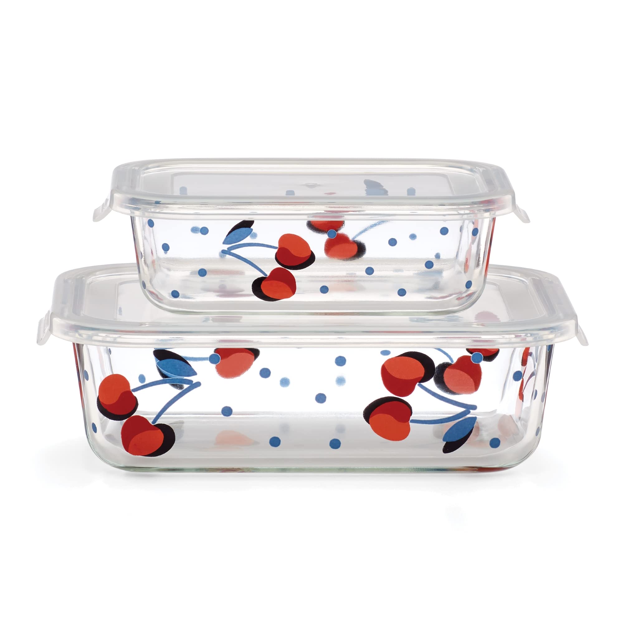 kate spade new york front packaging showing cherry dot pattern and set contents, stylish storage