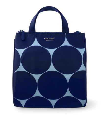 kate spade new york front view of Joy Dot cooler showing polished exterior and compact shape for stylish carrying