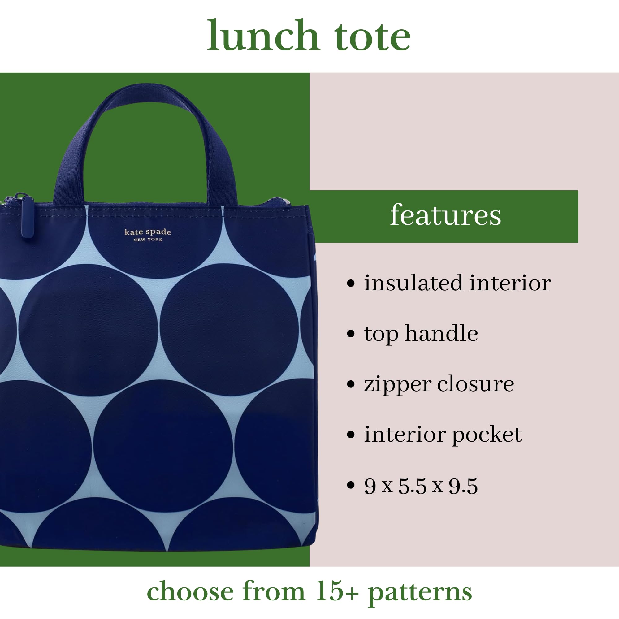 kate spade new york silver insulated interior view highlighting thermal lining and wipe-clean benefit