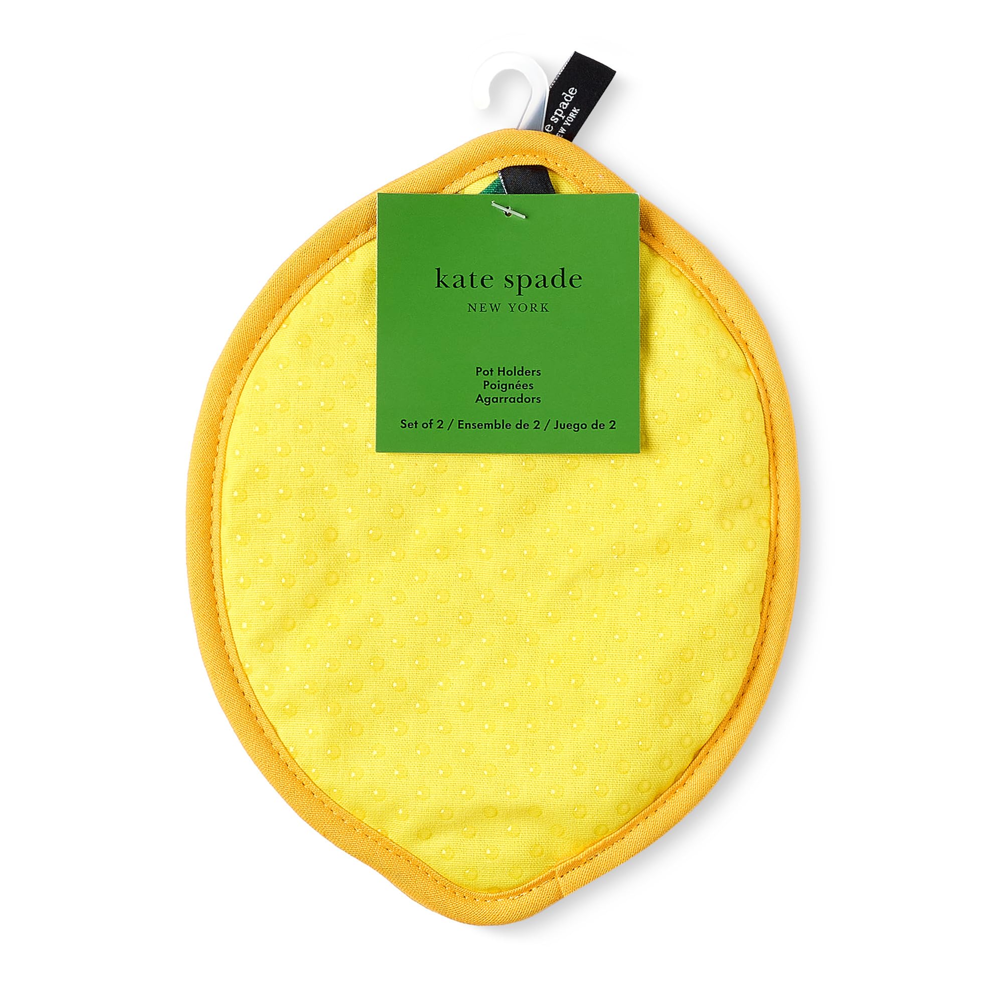 kate spade new york potholders hanging in kitchen for easy storage and accessibility