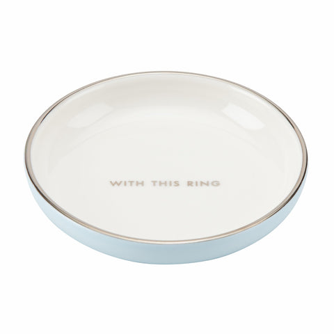 kate spade new york front view of porcelain ring holder shows elegant gold trim and keepsakes