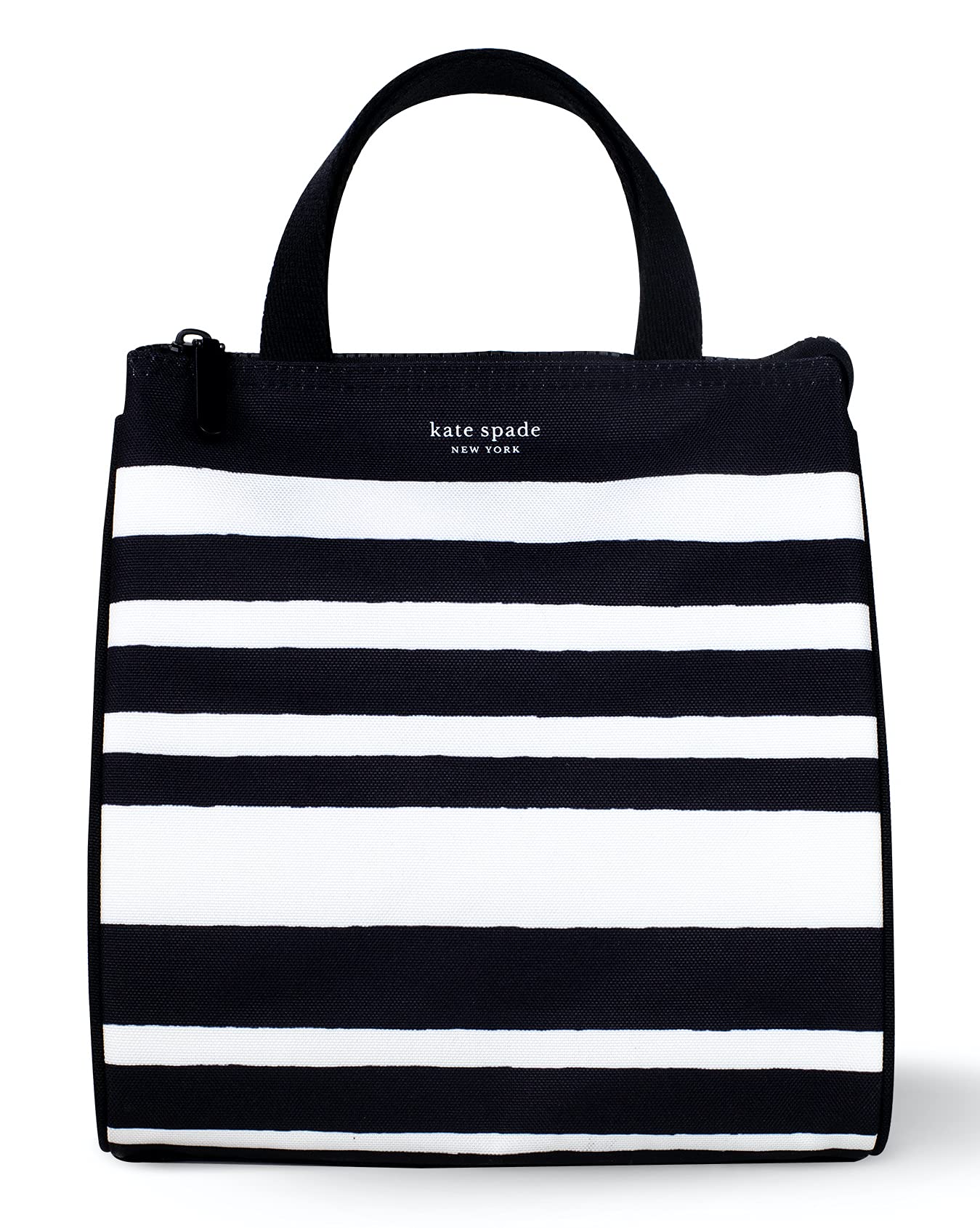 kate spade new york tote front view showing Sarah Stripe pattern and polished shape