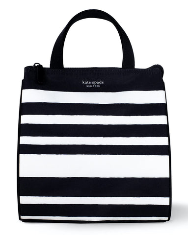 kate spade new york tote front view showing Sarah Stripe pattern and polished shape