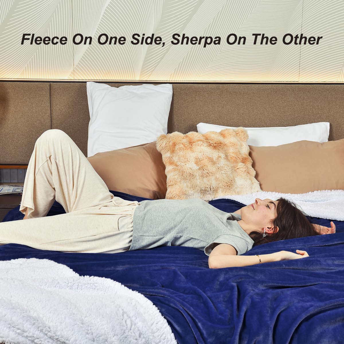 KAWAHOME sherpa next to ruler shows queen size scale and bed fit